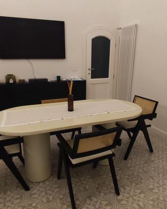 4 sedie in legno lino e rattan 