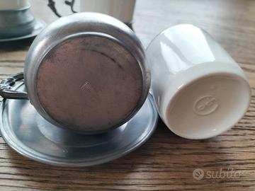Set 6 Tazzine vintage ceramica e peltro