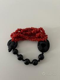 Bracciale in Corallo Rosso Sardo ed Agata Nera