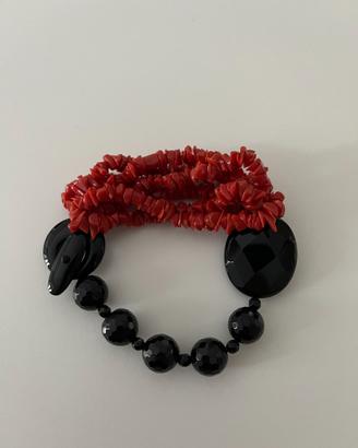 Bracciale in Corallo Rosso Sardo ed Agata Nera