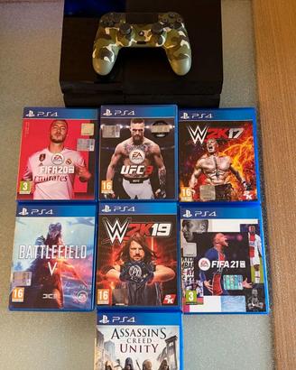 PlayStation 4 + joystick (green camo) + 7 giochi