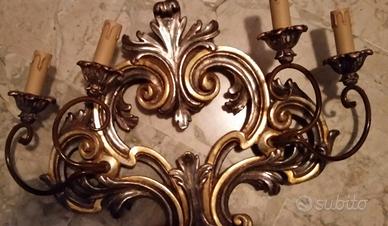 Candelabro antico da parete in Legno dorato e