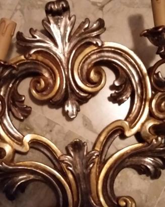 Candelabro antico da parete in Legno dorato e