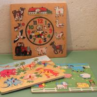 Lotto 3 giochi Legno orologio e Puzzle Forma Anima