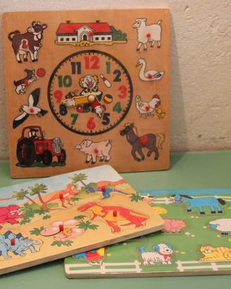 Lotto 3 giochi Legno orologio e Puzzle Forma Anima