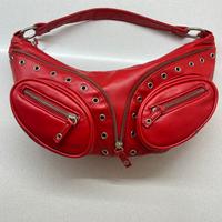 Borsa a spalla rossa in vera pelle vintage