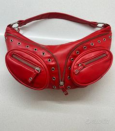 Borsa a spalla rossa in vera pelle vintage