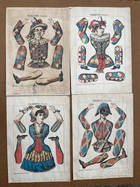 Stampe d'epoca maschere Arlecchino e altri