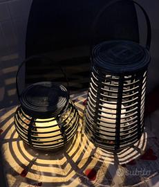 Set di 2 Lanterne Solari da Esterno Effetto Rattan