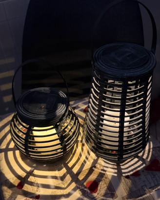 Set di 2 Lanterne Solari da Esterno Effetto Rattan