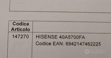 Televisore Hisense schermo rotto pezzi di ricambio