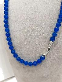Collana Agata Blu Briole' chiusura in Argento cm43