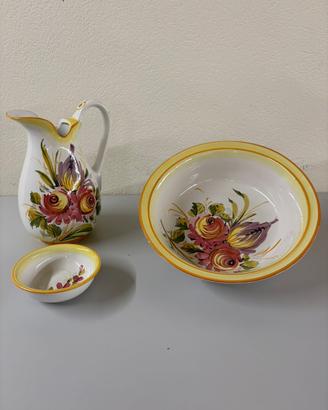 Antico Set da Toletta in Ceramica Dipinto a Mano