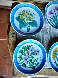 8 piatti da muro decoro floreale dipinti a mano 