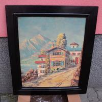 Quadro casa con monti cornice nera massello