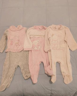 set 3 tutine in ciniglia bambina 6/9 mesi