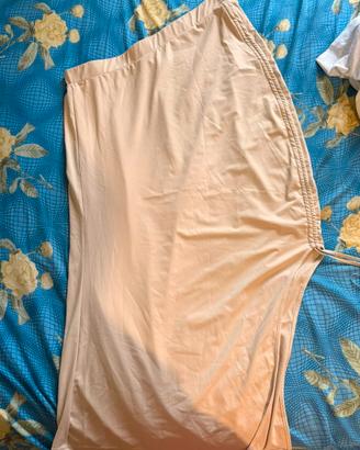 Gonna Lunga Beige  a Tubino con Spacco laterale