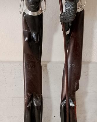 coppia statuette africane artigianali in legno pre