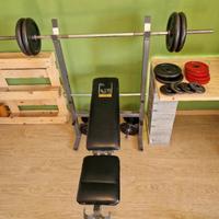 panca con rack + kit 52kg con bilanciere
