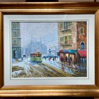 Quadro Tram a Milano sotto la pioggia M.D’Agostino