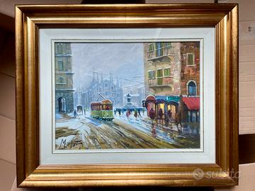 Quadro Tram a Milano sotto la pioggia M.D’Agostino