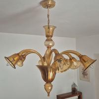 Lampadario in vetro di Murano ambra a 5 luci