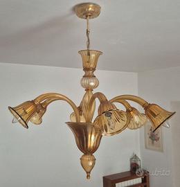 Lampadario in vetro di Murano ambra a 5 luci