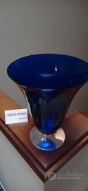 vaso blu in vetro di murano e base in argento 