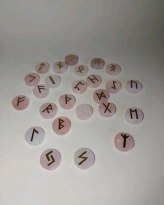 Set 25 Rune Futhark Divinazione Magia Quarzo Rosa 