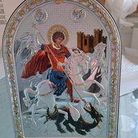 icona di San Giorgio e drago in argento 
