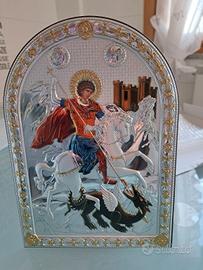 icona di San Giorgio e drago in argento 