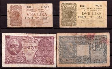 ITALIA 23/11/1944 - 4 Banconote 1/2/5/10 Lire #YEU