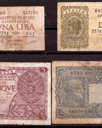 ITALIA 23/11/1944 - 4 Banconote 1/2/5/10 Lire #YEU