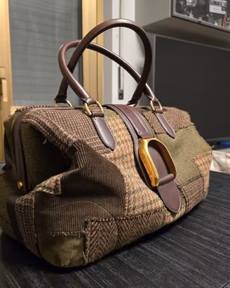 Borsa Ralph Lauren in tweed patchwork e pelle