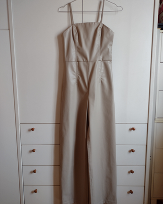 Tuta salopette in finta pelle bianco cenere XS