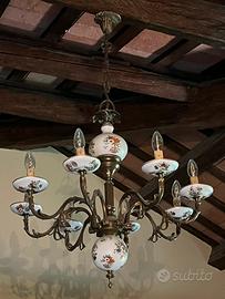 Lampadario ceramica di Capodimonte ad 8 luci