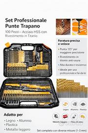 Set 100 Punte Trapano HSS Titanio – Precisione 