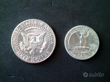 Coppia 1/2+1/4 dollaro argento 1964 zecca D