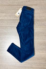 Pantaloni donna in velluto liscio blu W27