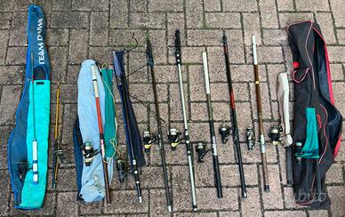 12 canne da pesca + sacche