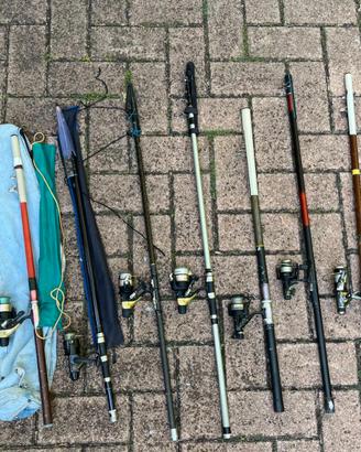 12 canne da pesca + sacche