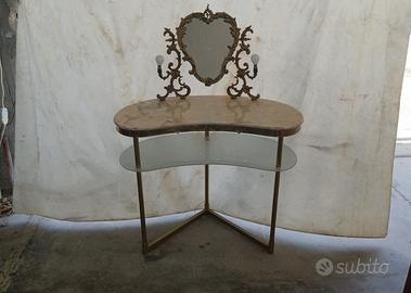 Toelette da trucco anni '40-'50 in ottone e marmo