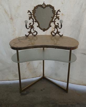 Toelette da trucco anni '40-'50 in ottone e marmo