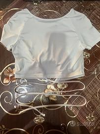 top corto bianco incrocio in vita -SHEIN
