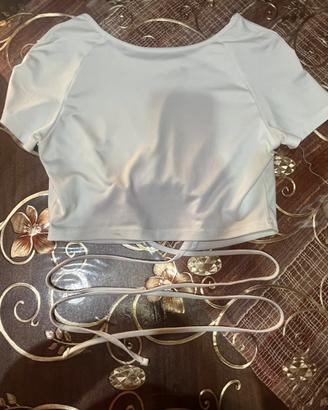 top corto bianco incrocio in vita -SHEIN