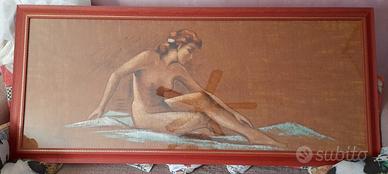 Dipinto donna nuda su yuta (sacco) firma autore
