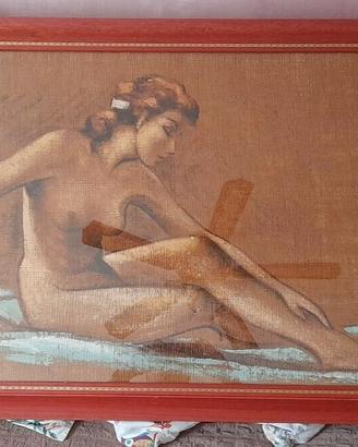 Dipinto donna nuda su yuta (sacco) firma autore