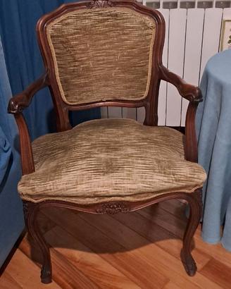 Poltroncina legno con braccioli e velluto verde sa