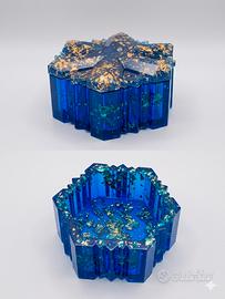 Scatola Artigianale Mosaico Resina - Blu e Oro 