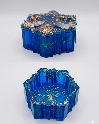 Scatola Artigianale Mosaico Resina - Blu e Oro 